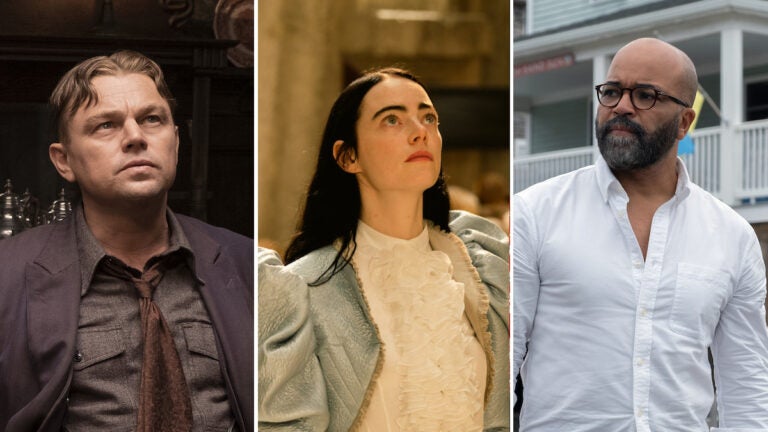 Fall movie preview 2023: Leonardo DiCaprio in "Killers of the Flower Moon," Emma Stone in "Poor Things," and Jeffrey Wright in "American Fiction."