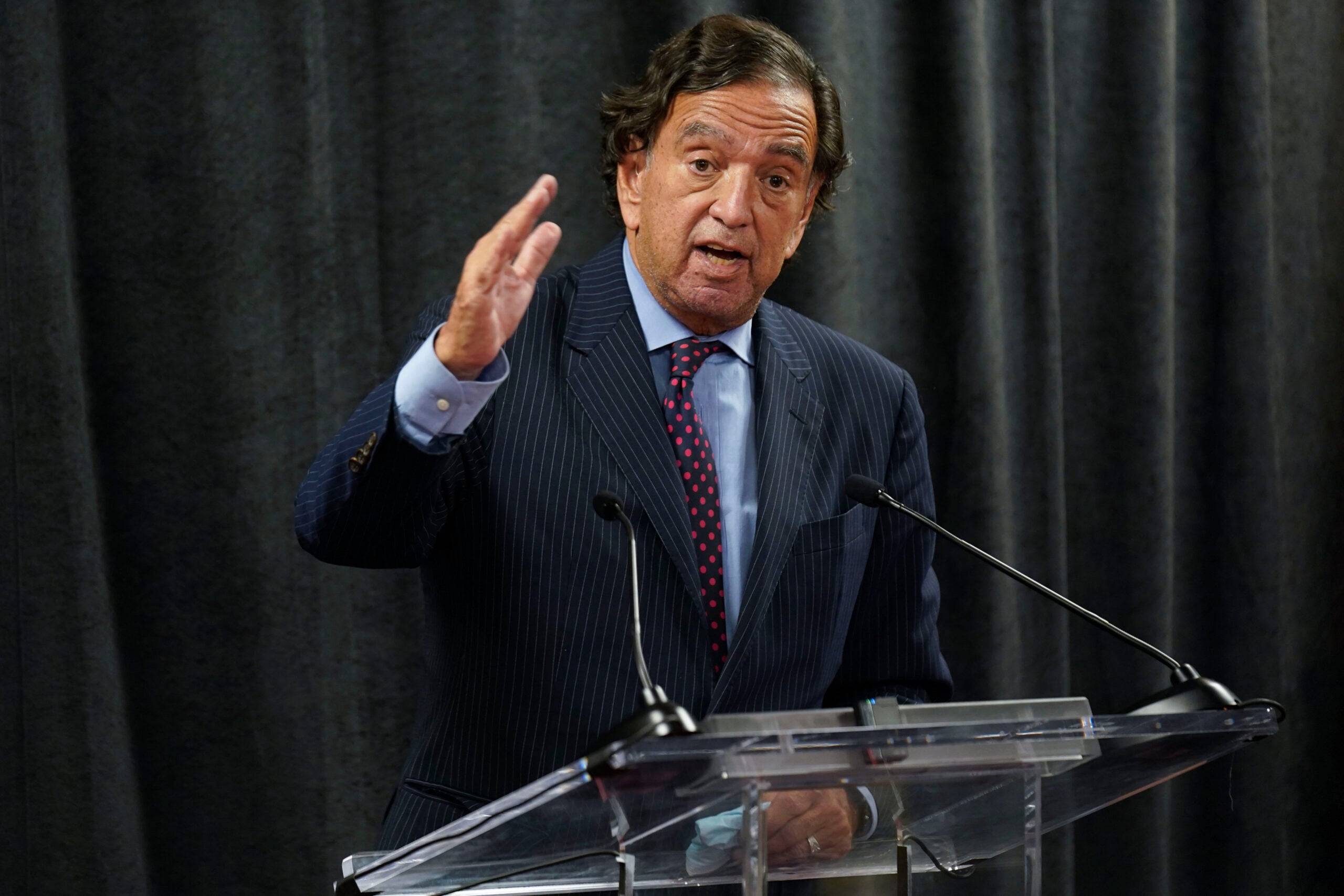 Former U.S. diplomat Bill Richardson speaks to reporters during a news conference in New York, Tuesday, Nov. 16, 2021.