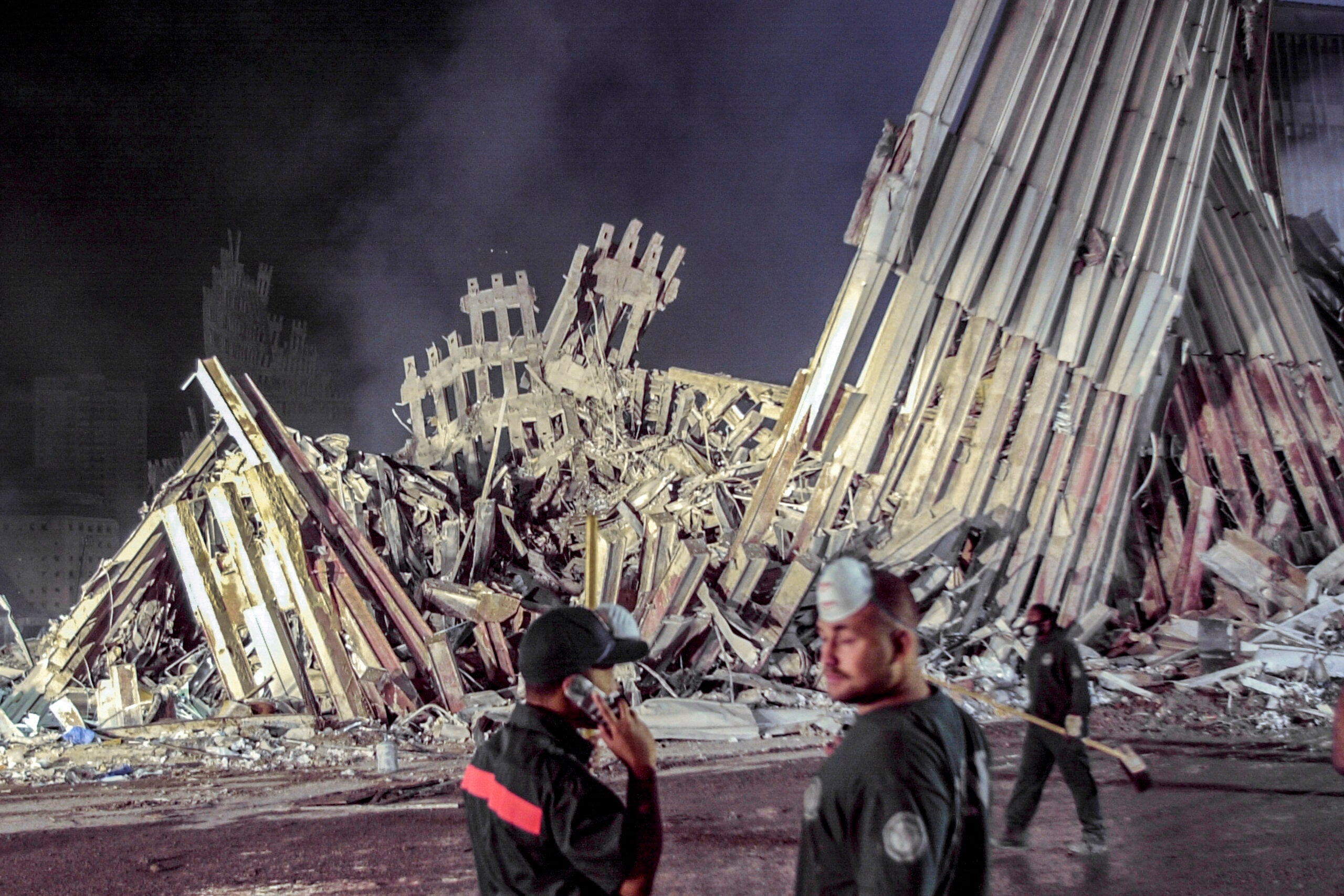 First responders work at ground zero after the Sept. 11 attacks.